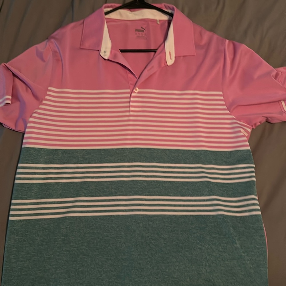 Puma Golf Shirt. pink/Green. Size Large. 1 time wear